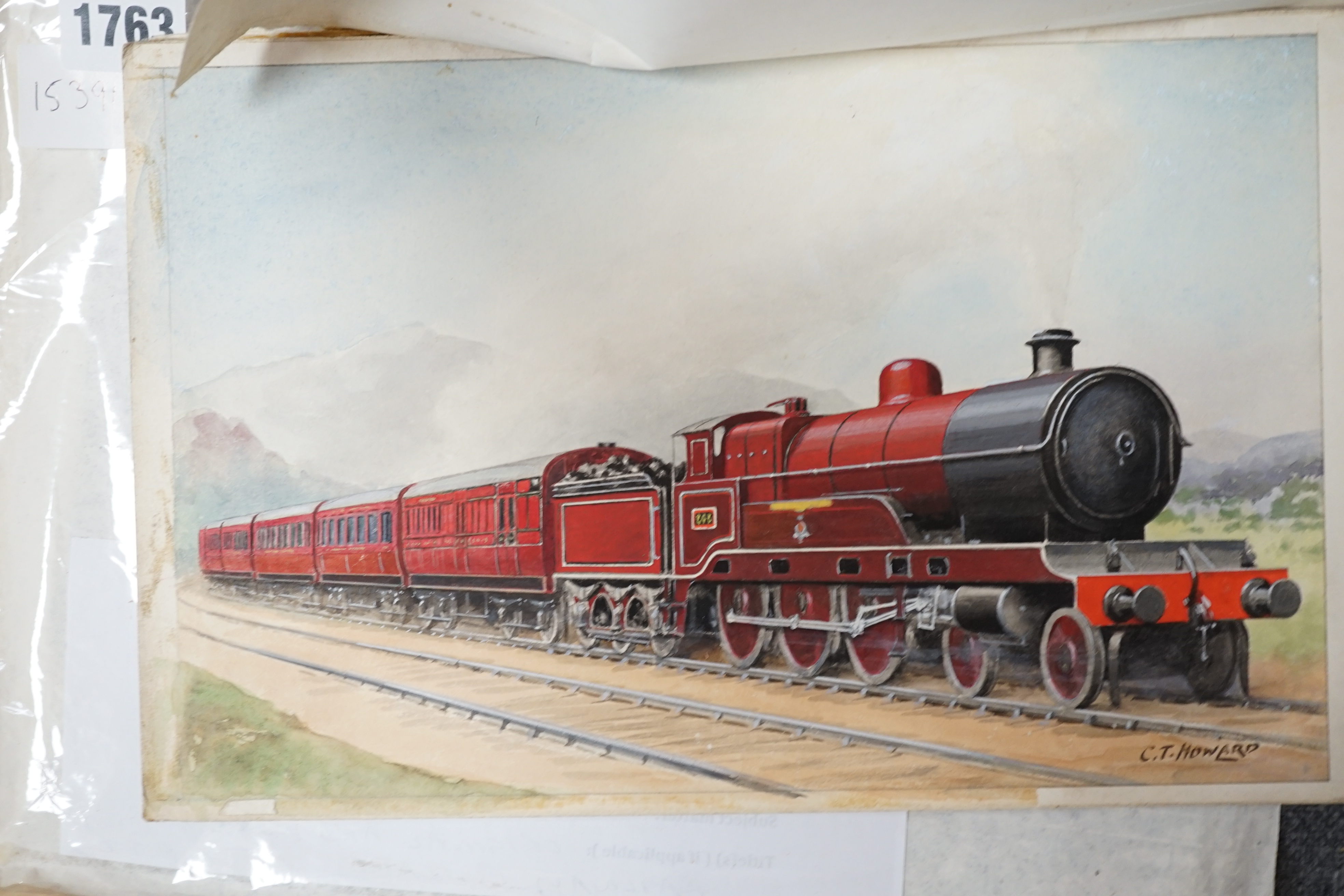 Charles Thomas Howard (1865-1942), set of four original watercolours for postcard designs, steam locomotives comprising ‘Scotch Express, LMS Railway’, ‘Caerphilly Castle, GWR’, ‘Lord Duncan, Southern Railway’ & ‘W1- Hush